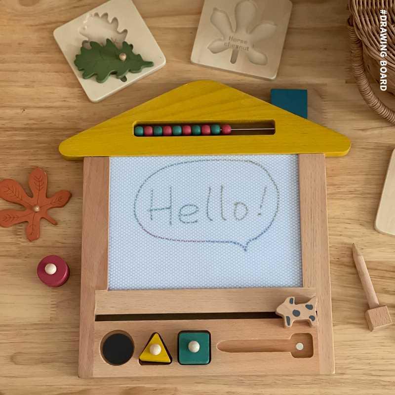 ins木制儿童磁性复古形状颜色认知可擦早教绘画写字趣味画板玩具