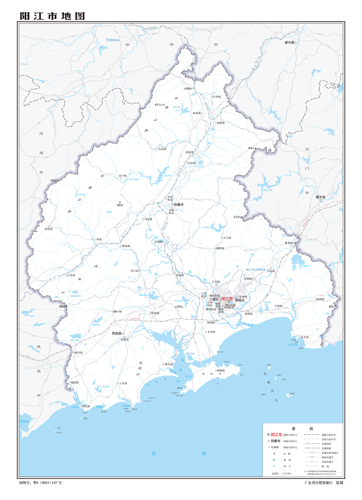 阳江市地图交通水系地形河流行政区划湖泊景区山峰铁路县乡村界线