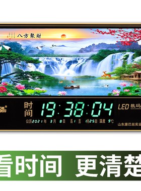 挂钟表客厅led数字万年历电子钟2021年新款带温湿度日历的时钟