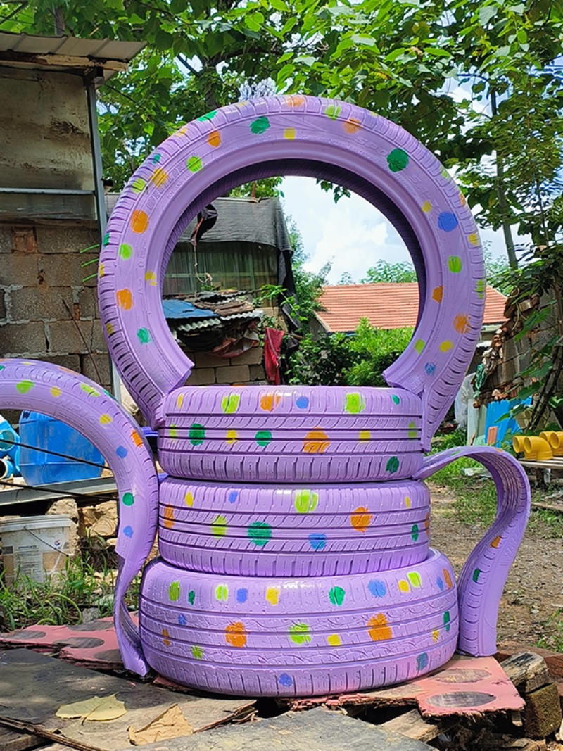 轮胎艺术品废旧轮胎改造创意花盆幼儿园景观卡通造型彩绘轮胎