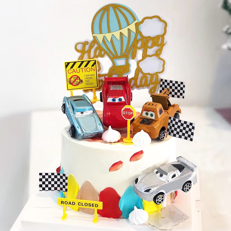 儿童卡通汽车生日蛋糕装饰摆件回力小汽车跑车烘焙甜品台装饰插件