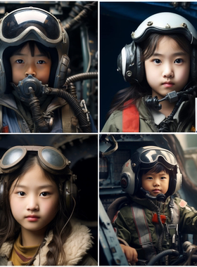 AI男孩女孩飞行员人像绘画真人照片头像定制设计手机电脑屏保写真