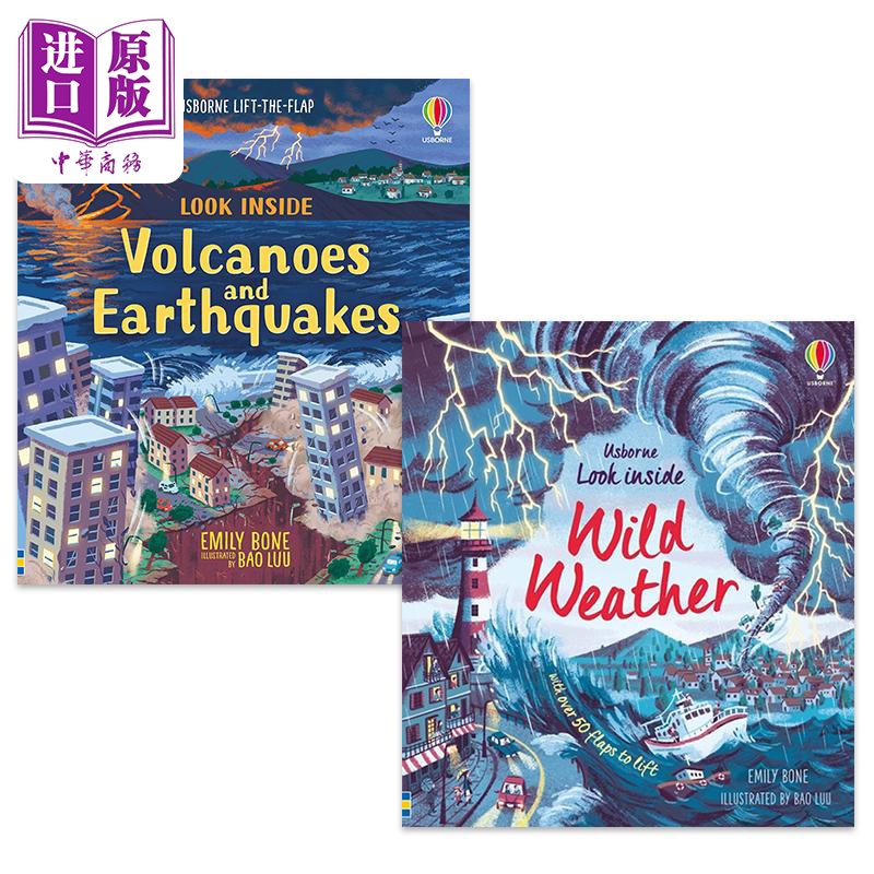 预售 Usborne Look Inside 尤斯伯恩看里面 纸板书绘本2册套装 火山地震Volcanoes Earthquakes 恶劣天气Wild Weather【中商原版】