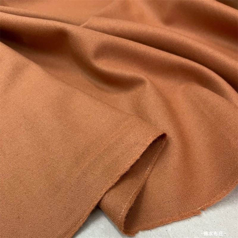 日本进口高端土橘色薄款粗纺羊毛呢复古西装纯色旗袍纯色服装布料