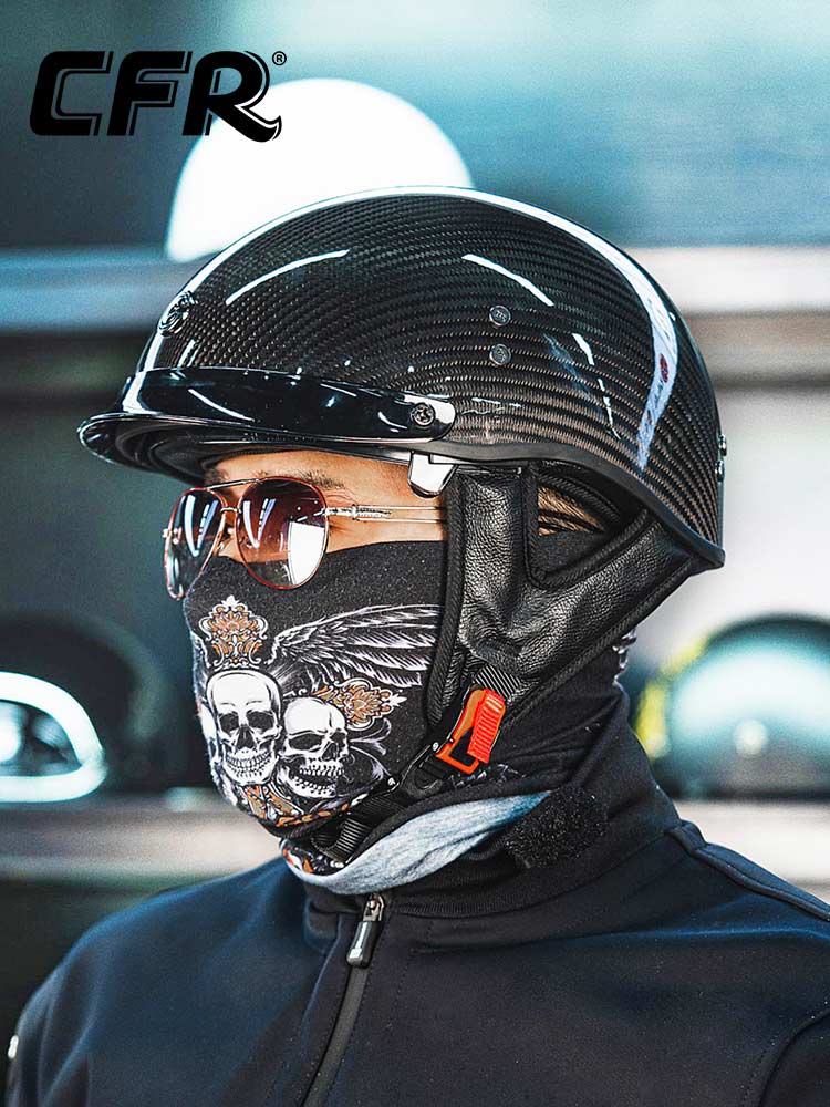 CFR碳纤维头盔哈雷半盔复古摩托车瓢盔男女夏3C电动车安全帽大码