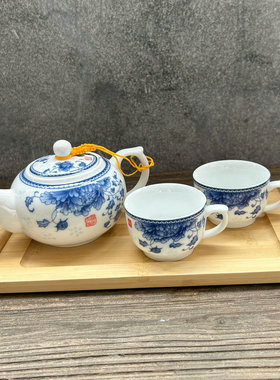 茶楼青花瓷茶壶釉中彩白瓷茶壶家用陶瓷茶具小茶壶泡茶壶LOGO订制