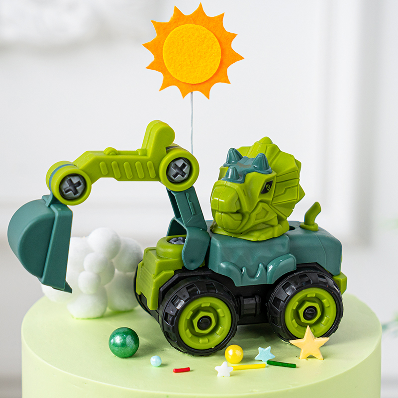 速发儿童恐龙工程车烘焙蛋糕装饰摆件挖土机小汽车男孩生日派对装