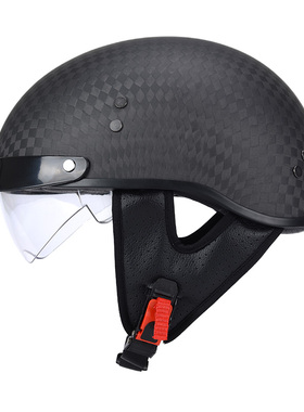 新款ysdl碳纤维头盔踏板复古电动摩托车半盔男女机车轻便半盔巡航