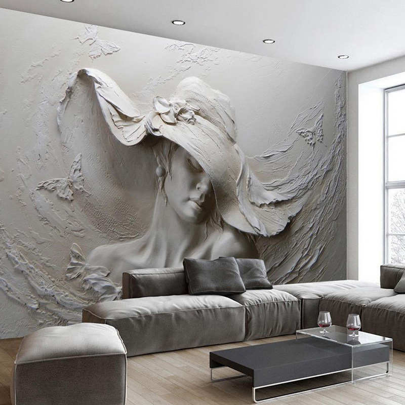 8D立体个性艺术墙布电视背景墙纸浮雕卧室客厅沙发墙装饰定制壁纸