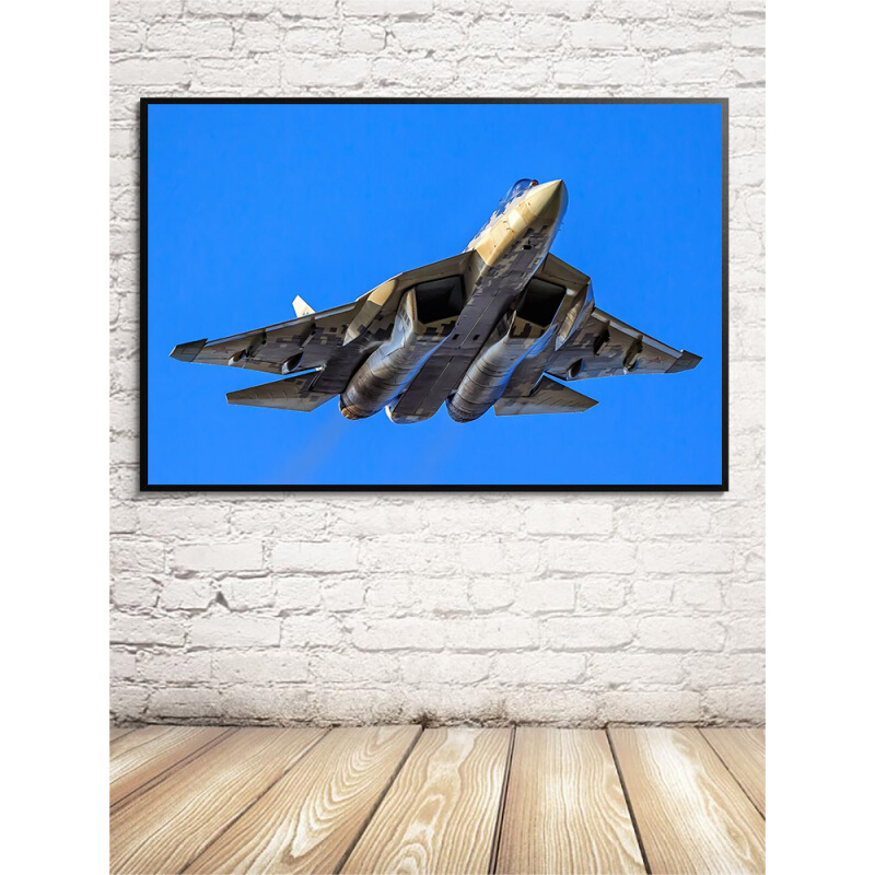 苏57战斗机新款海报俄罗斯喷气飞机实木合金相框客厅简约装饰挂画