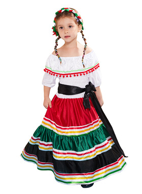 新款校园活动亡灵节扮演裙墨西哥民族小女连衣长裙万圣节派对服