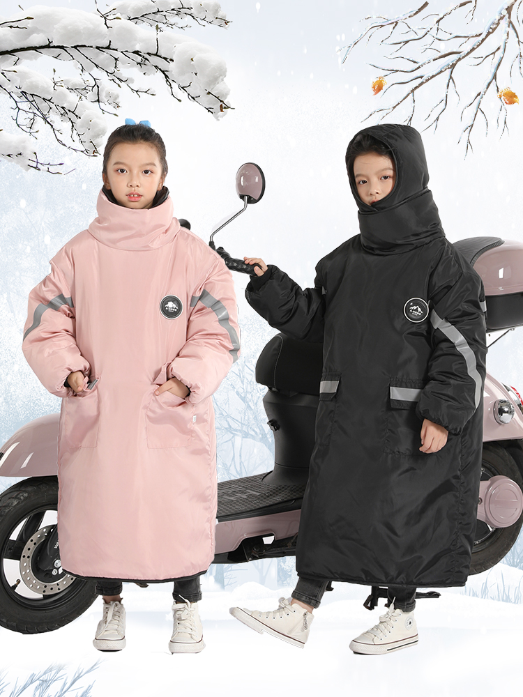 电动车挡风衣冬季儿童后座亲子电瓶摩托车骑车防寒服挡风被反穿天