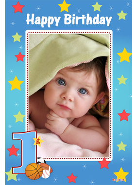 新款1周岁生日布置男生全明星写祝福签名涂鸦宝宝照片海报定制