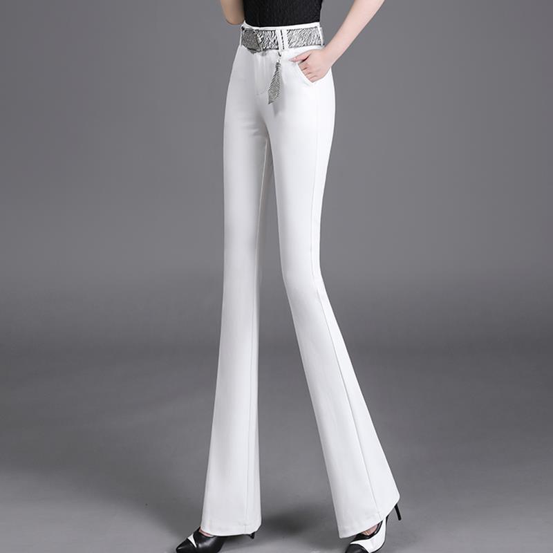 白色微喇叭裤子女士夏季2024年新款春秋高腰直筒垂感西装薄休闲裤