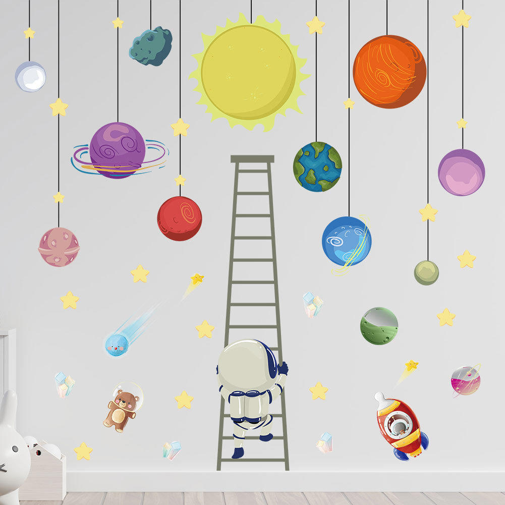 九大行星轨道太阳系贴画儿童房客厅背景墙面装饰墙贴温馨墙纸自粘