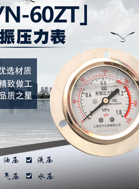 轴向带边YN60ZT耐震压力表0-1.6/2.5/4/6/40Mpa水压油压气压液压