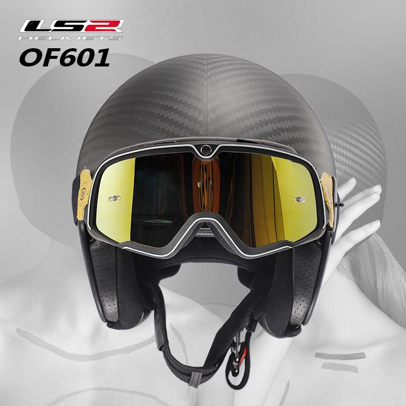 LS2OF601复古头盔摩托车男真碳纤维半盔四分之三盔四季女机车