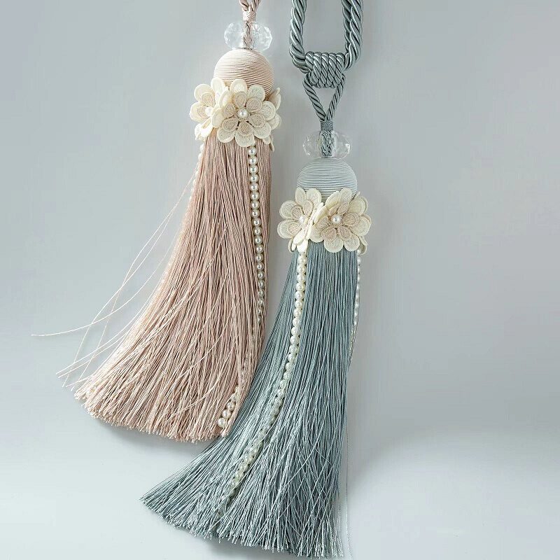 。枫丹白露系列轻法式浪漫窗帘挂钩绑带人造丝挂球穗设计样板间扎