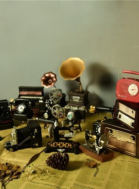 桌面摆设复古迷你树脂小摆件文艺怀旧老式电话收音机装饰模型创意