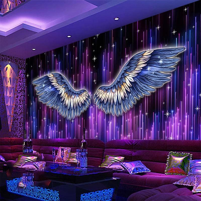 3D立体酒吧餐厅翅膀壁纸网红奶茶店KTV墙布背景装饰直播墙纸壁画
