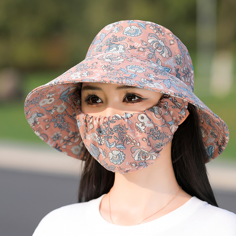 女士干农活遮阳帽防晒面罩帽子口罩一体护颈洋气时尚可折叠太阳帽