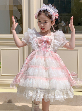 女童洛丽塔连衣裙2024夏季新款儿童甜美网纱长裙小女孩洋气公主裙