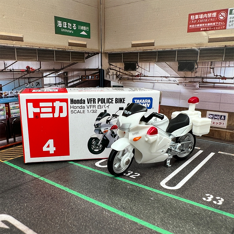 日版TOMY多美卡合金车4号本田警用摩托巡逻车儿童玩具小汽车模型