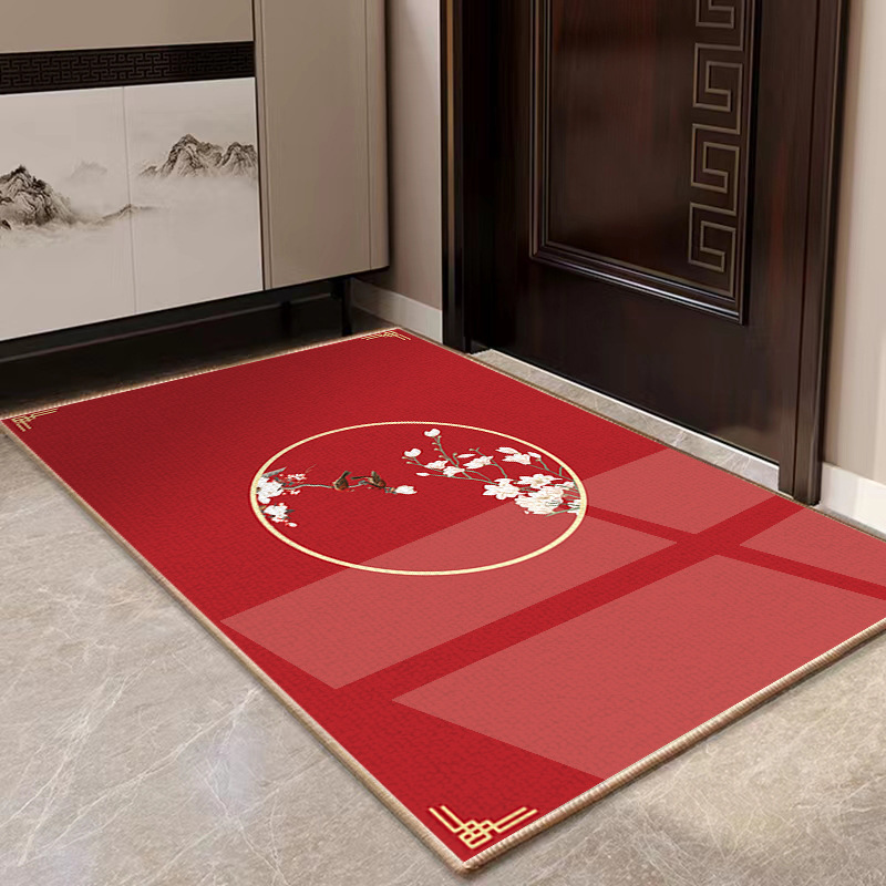 入户门红色地垫新中式福字圈绒硅藻泥卫生间免洗绿色轻奢地毯定制