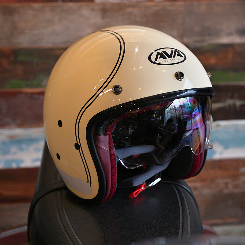 现货AVA复古头盔男女士夏季玻璃钢纤维摩托车半盔机车安全帽3/4盔
