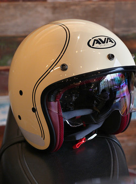 现货AVA复古头盔男女士夏季玻璃钢纤维摩托车半盔机车安全帽3/4盔