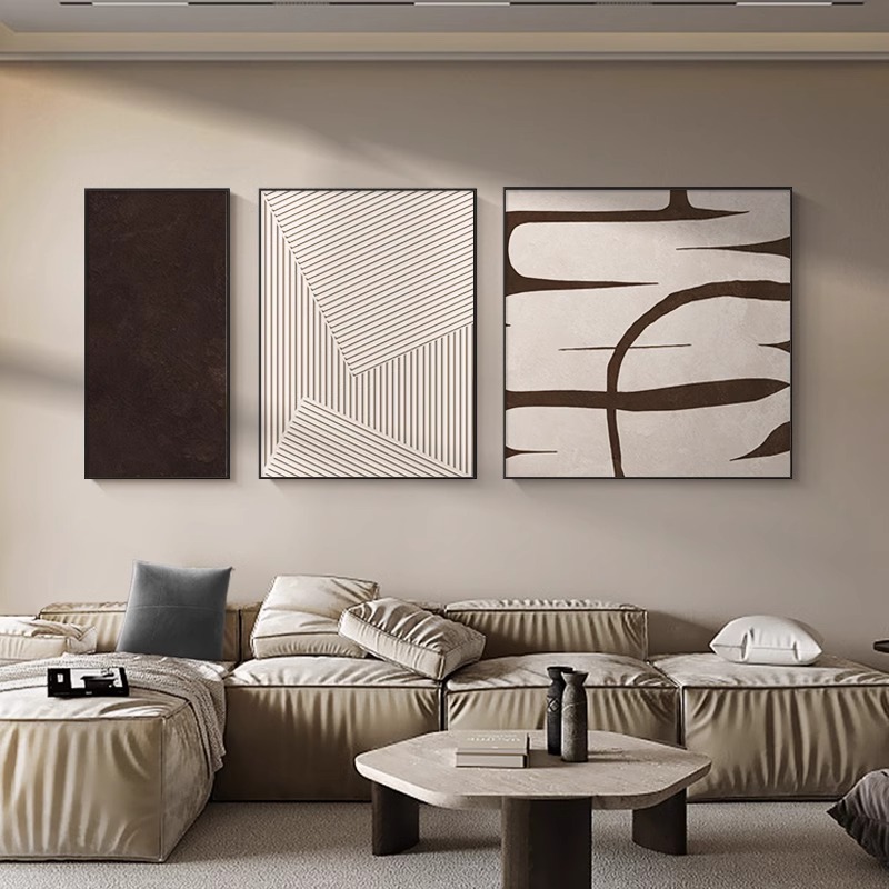 现代简约黑白灰线条客厅装饰画抽象创意沙发背景墙壁画高级感挂画