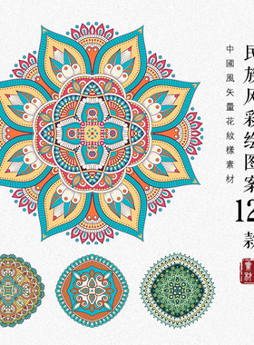 中国风民族风少数民族古典彩绘图案纹样设计AI矢量素材PNG免抠