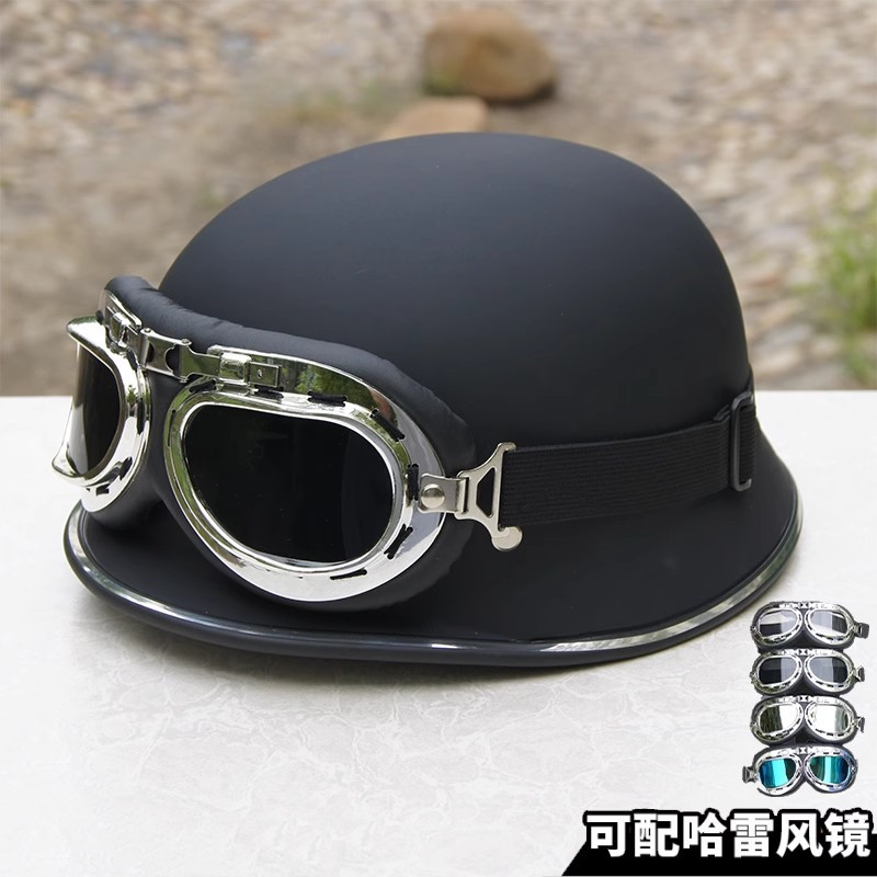 3C认证哈雷头盔男电动摩托车夏季德式复古大码瓢盔大兵盔女安全帽