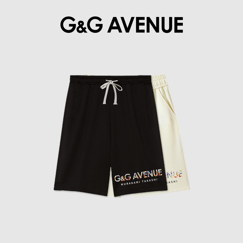 G&G AVENUE轻奢潮牌男装时尚品牌LOGO印花透气短裤宽松五分裤百搭