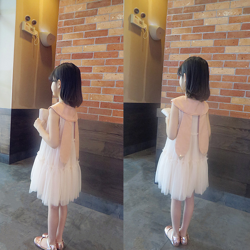 外贸韩国童装女连衣裙2021年新款夏品牌重工蜜橘兔耳朵洋气网纱裙