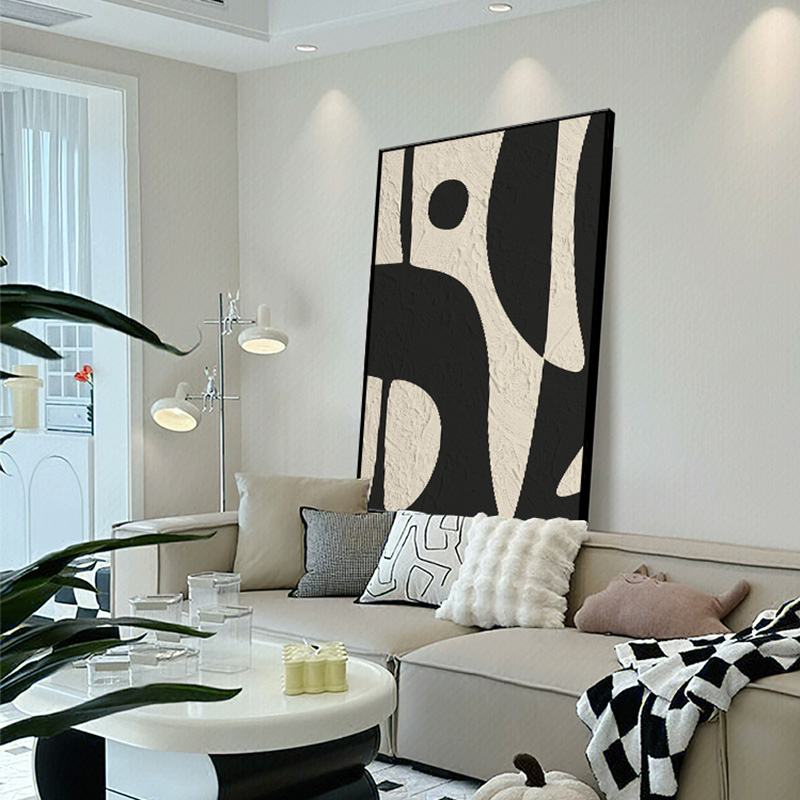 黑白极简客厅装饰画抽象现代沙发背景墙大幅落地画高级感玄关挂画