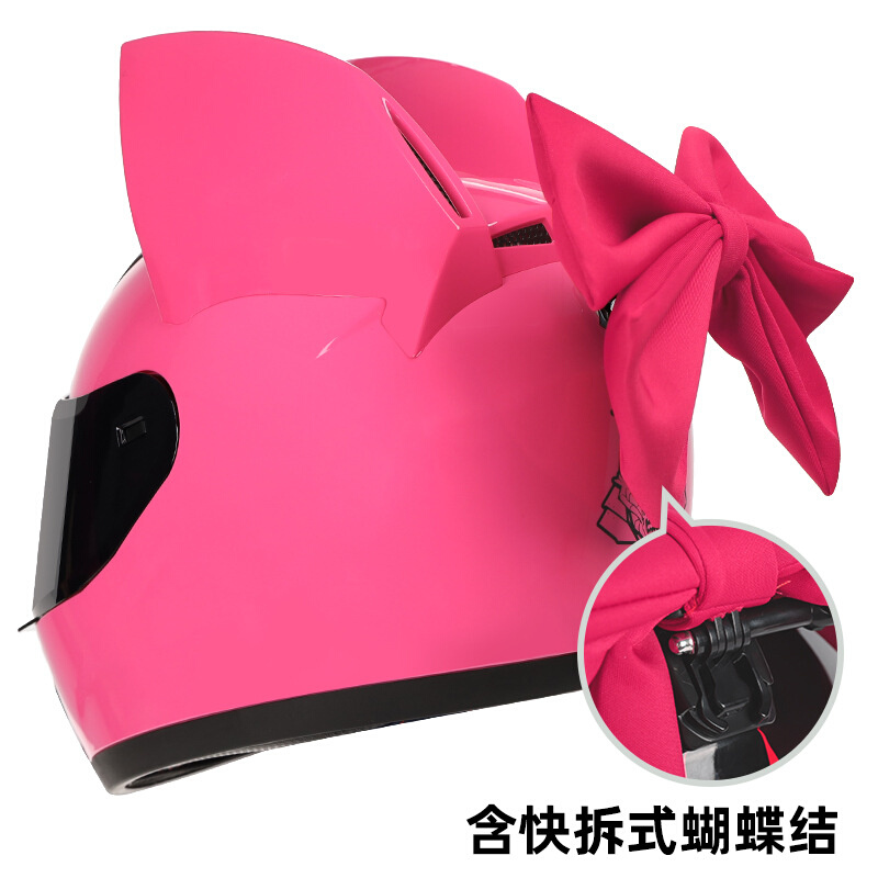 跨境爆款猫耳朵摩托车头盔带蝴蝶结女生四季通用安全头盔厂家直销