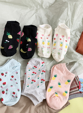 夏季可爱少女清新浅口船袜 原宿韩国学院风水果樱桃趣味隐形短袜