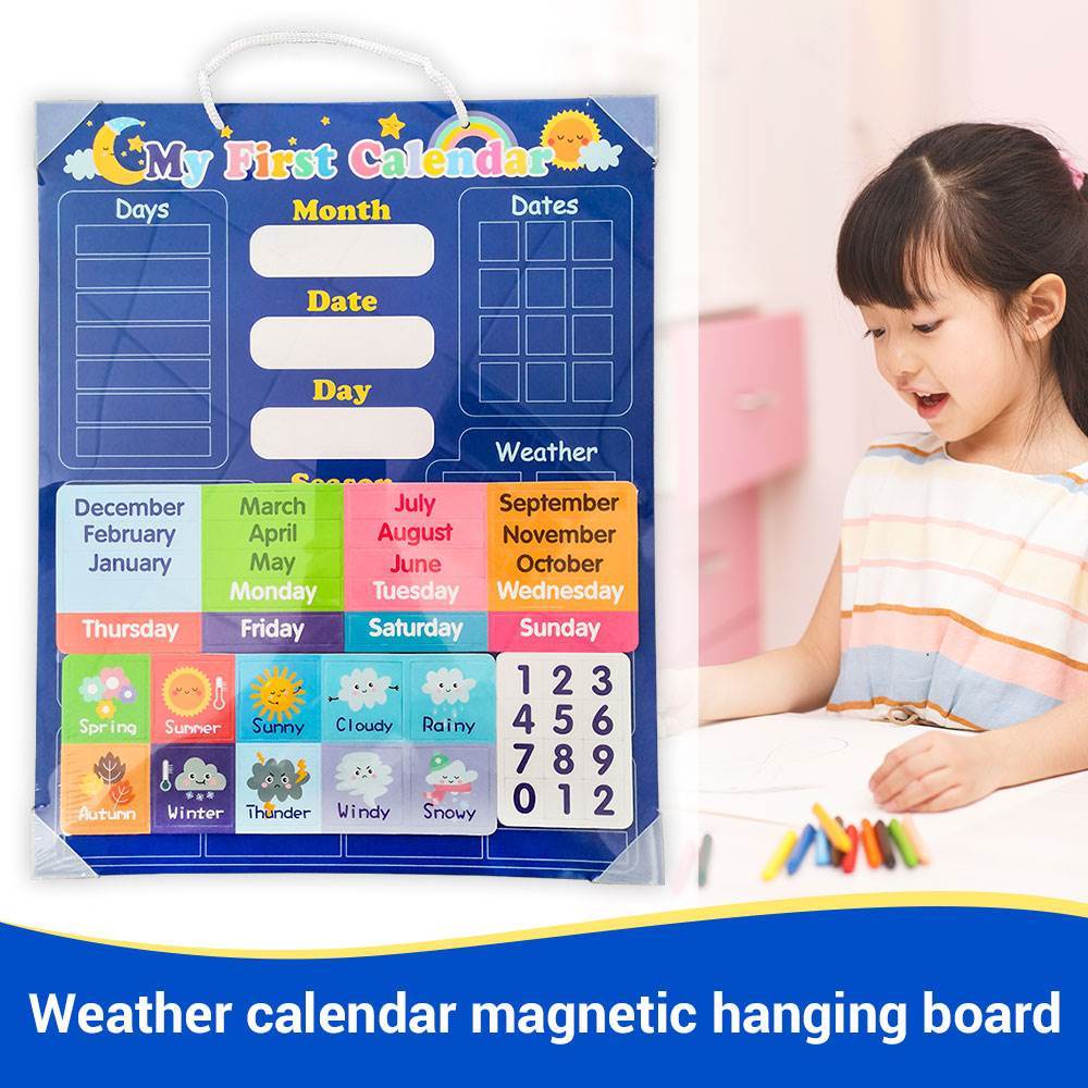 英语单词日历磁力教具启蒙挂图英文儿童早教教室星期月份日期天气