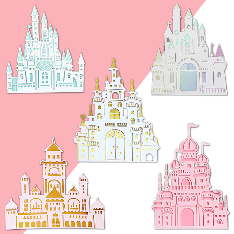 城堡插牌网红公主生日蛋糕装饰插件女孩王子双层金色蓝色粉色卡通