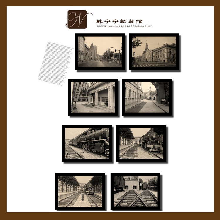 老上海照片装饰画建筑火车站挂画怀旧复古摄影墙画餐厅商场壁画