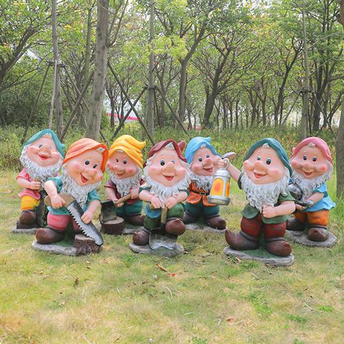 白雪公主与七个小矮人摆件户外玻璃钢卡通动漫人物雕塑园林景观