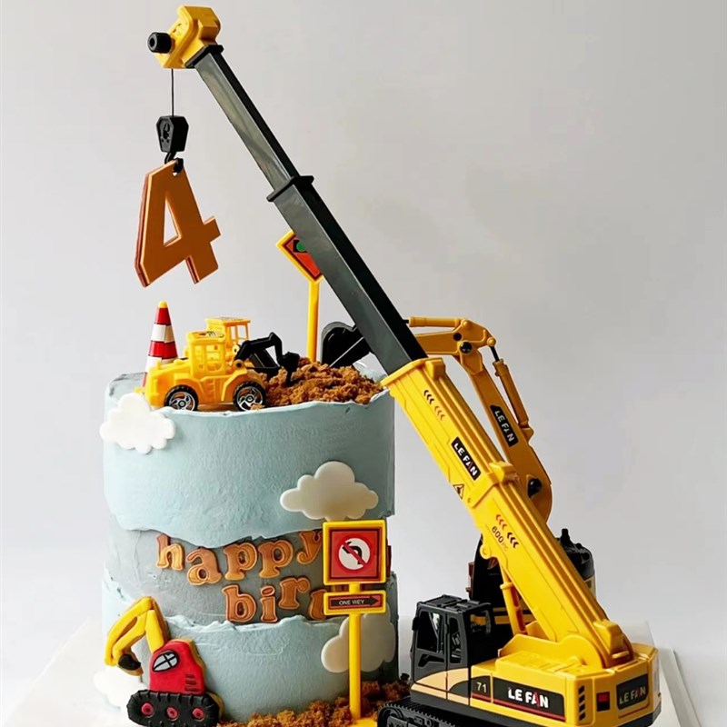 起重机吊车工程车蛋糕装饰摆件挖土机推土机儿童男孩小孩生日甜品