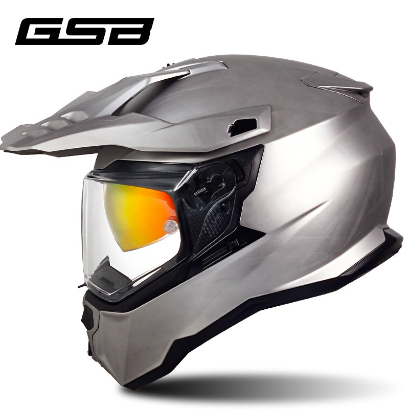 高档gsb摩托车拉力盔越野盔双镜片防雾全盔头盔头灰冬季透气男安