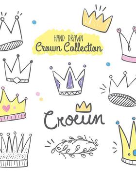卡通可爱风公主王子国王皇冠手账简笔画生日素材AI矢量设计素材