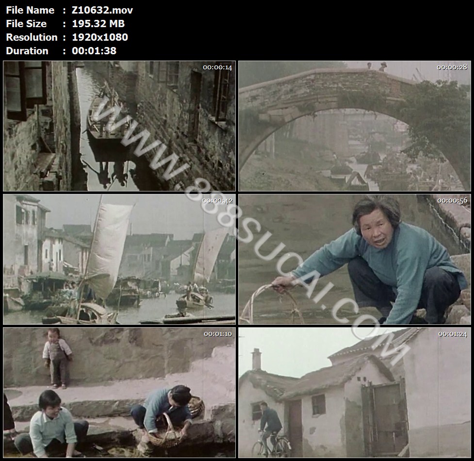 苏州水乡70年代小船农村洗米洗菜骑自行车旧影像高清实拍视频素材