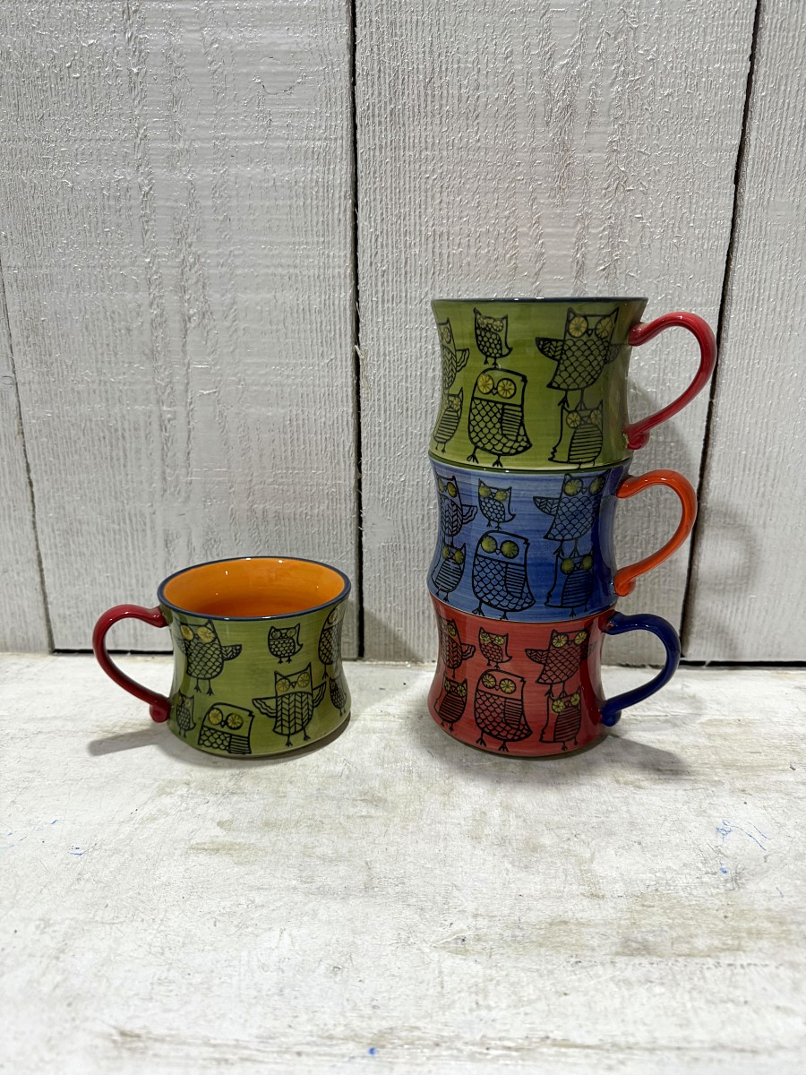 外贸风情 简笔画猫头鹰 晕染色彩 竹节造型 家用陶瓷马克杯咖啡杯