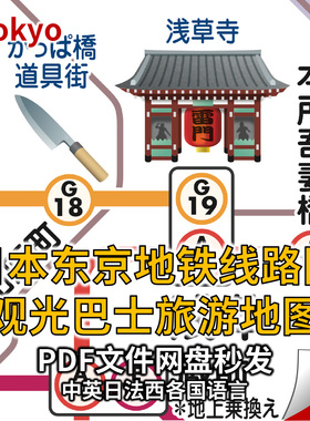 日本东京地铁线路图线网旅游攻略观光巴士PDF中文景点分布