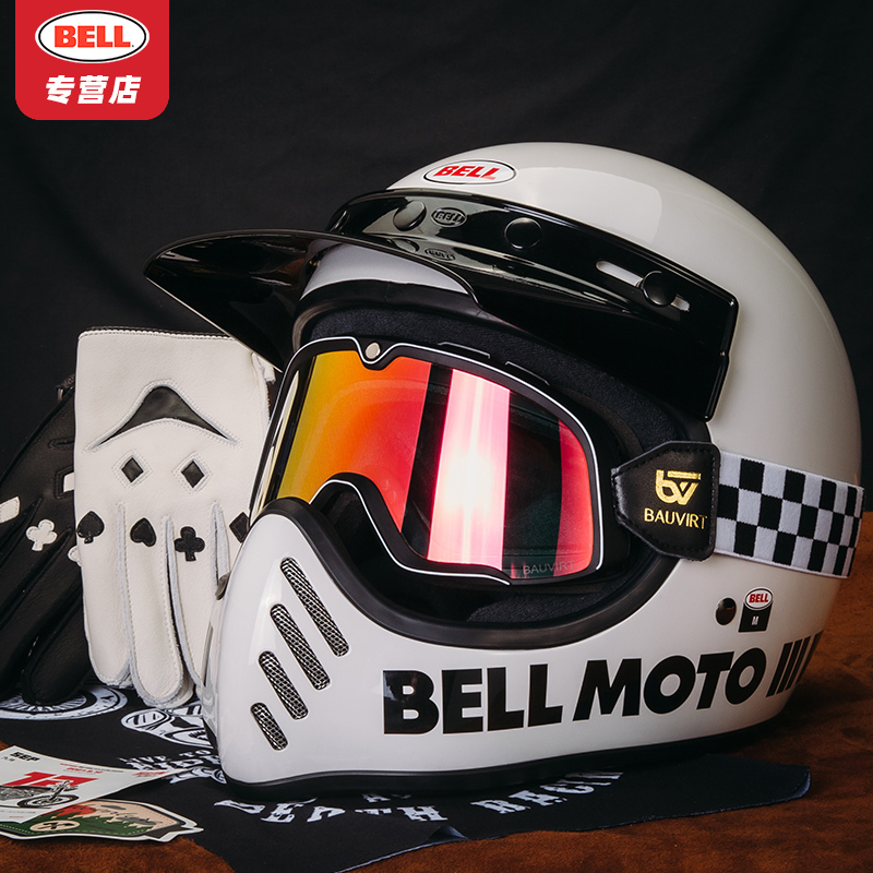 高档BELL摩托车头盔MOTO3复古全盔拉力盔巡航越野头盔男贝尔哈雷