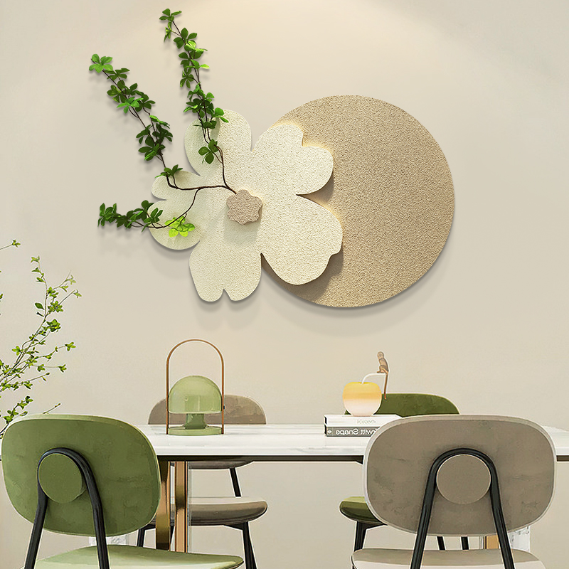 奶油风餐厅装饰画轻奢挂画高级感立体绿植壁画创意花朵砂岩画客厅